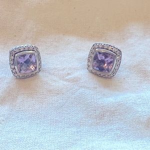 David Yurman Albion stud earrings in sterling silver  amethyst & pave diamonds